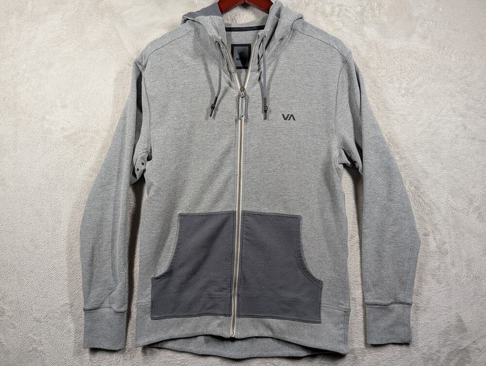 RVCA Men's SMALL Gray Zip Up Hooded Sweater Medium Cotton Blend Two Toned